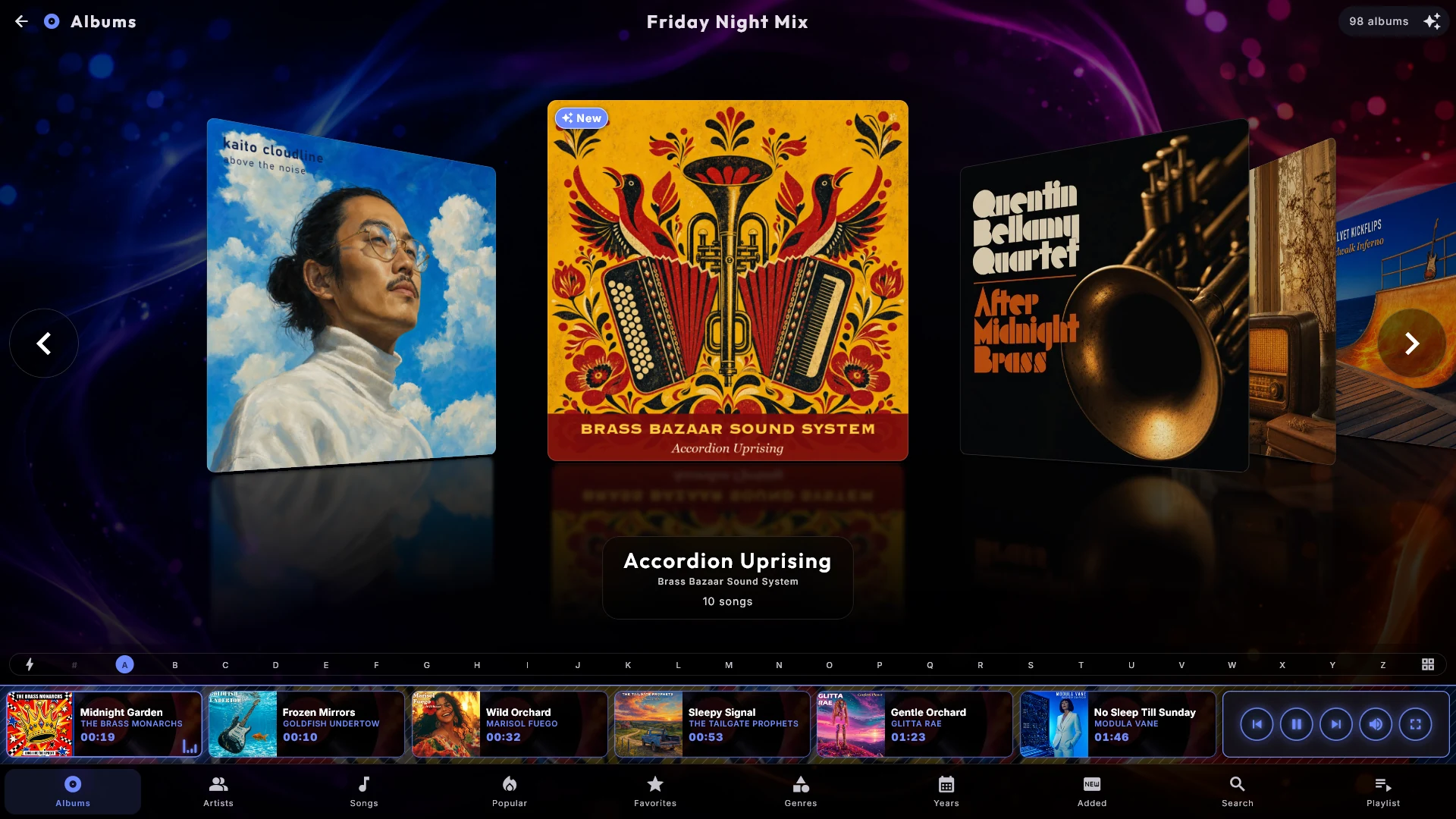 Play your whole music collection - MP3, FLAC and more - with a living audio visualizer and album art.