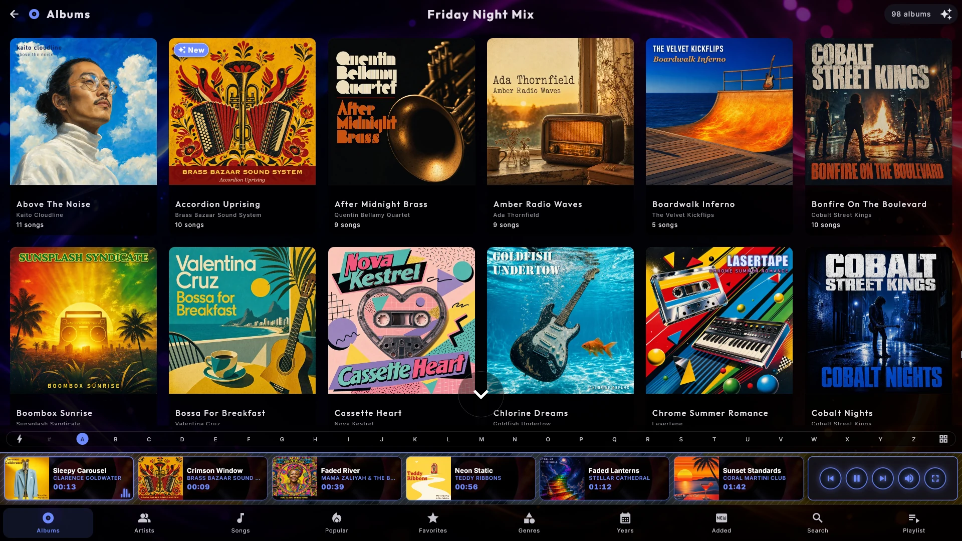 The Music center showing the album collection as a cover wall.