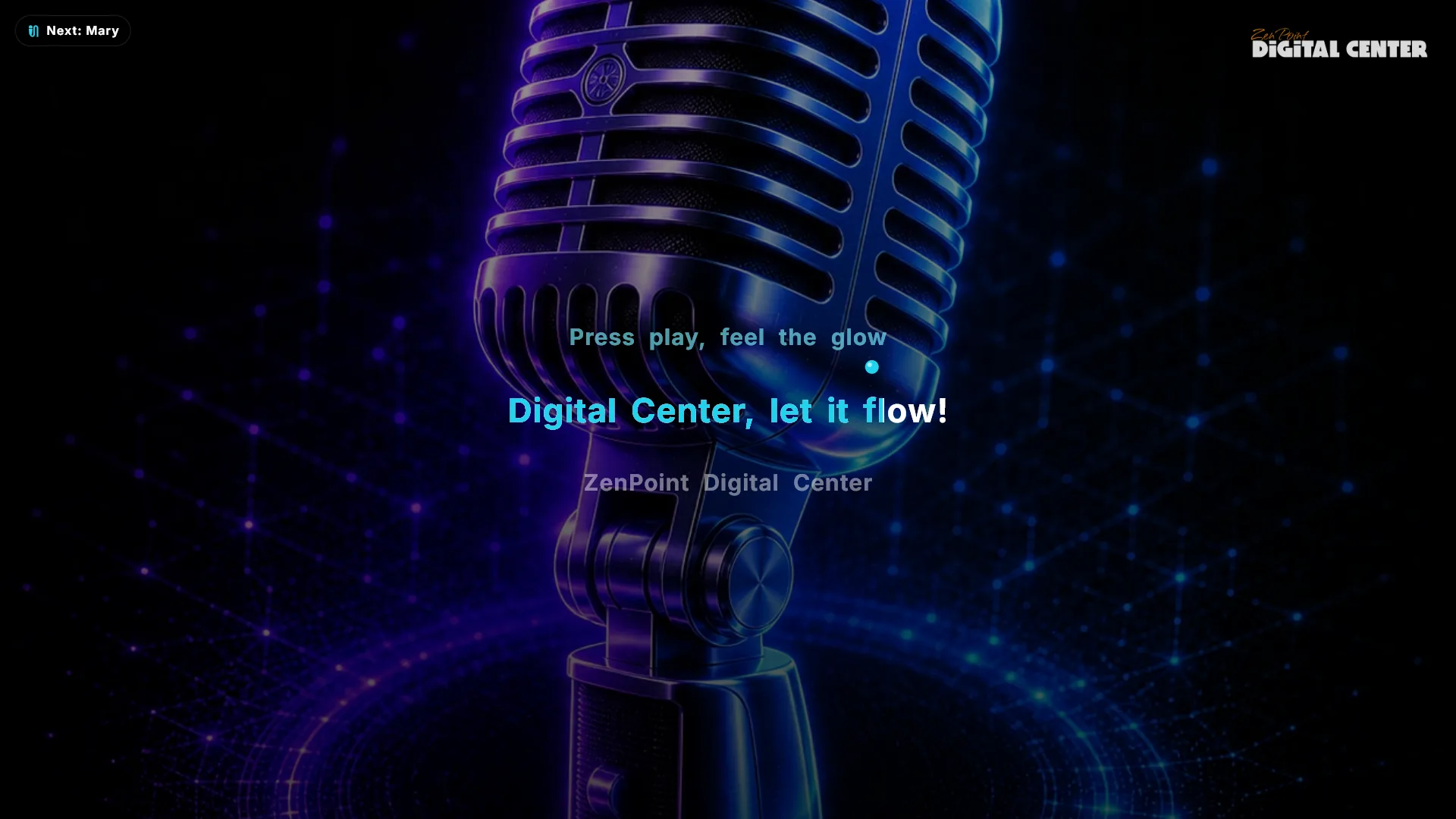 Full-screen karaoke with a bouncing ball and word-by-word coloring.