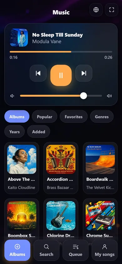 The phone remote showing albums