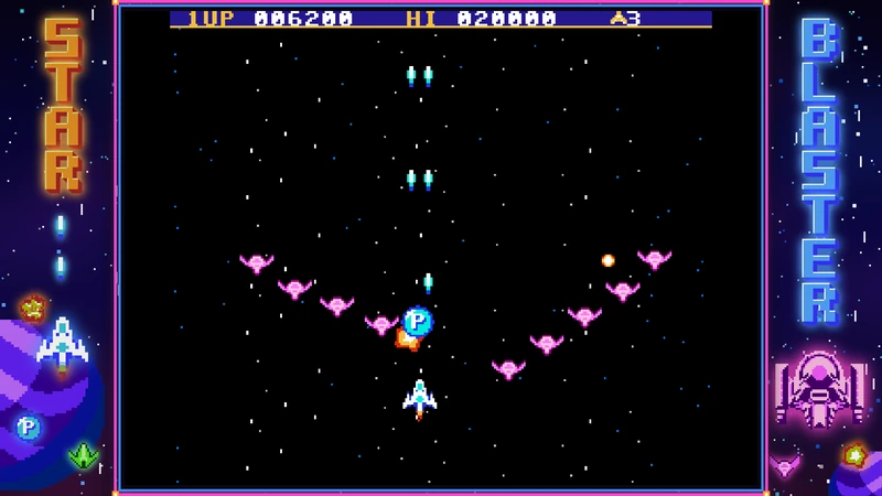 A space shooter running inside its own decorative frame