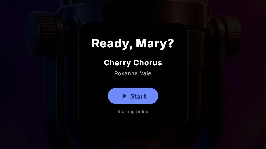 The karaoke screen calls the next singer by name: Ready, Mary?